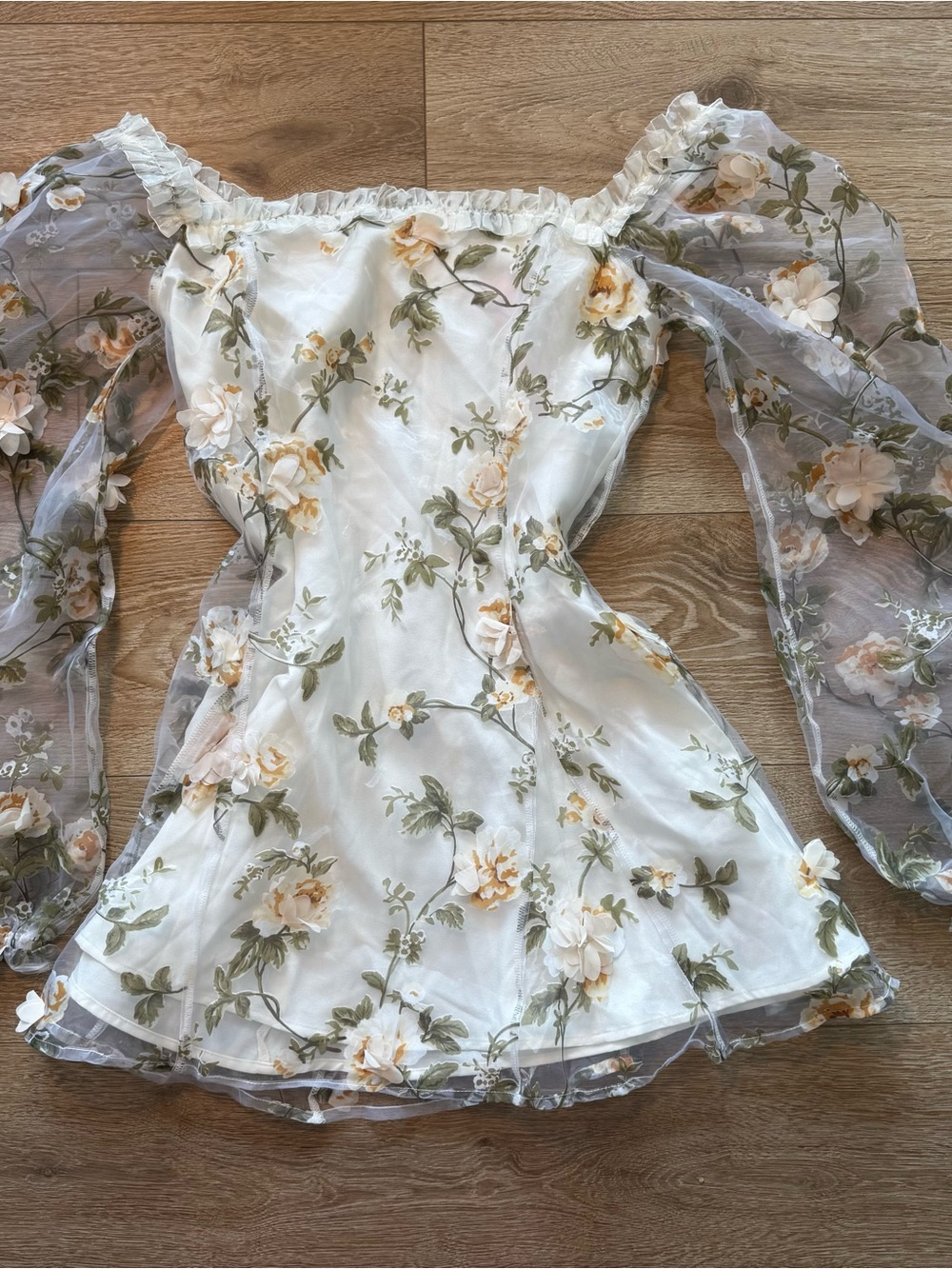 Sugar Thrillz White Floral Off-Shoulder Long Sleeve Dress